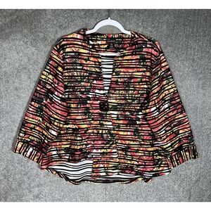 Multiples One Snap Front Blazer Womens‎ Size XL Floral Semi Sheer Black Stripes